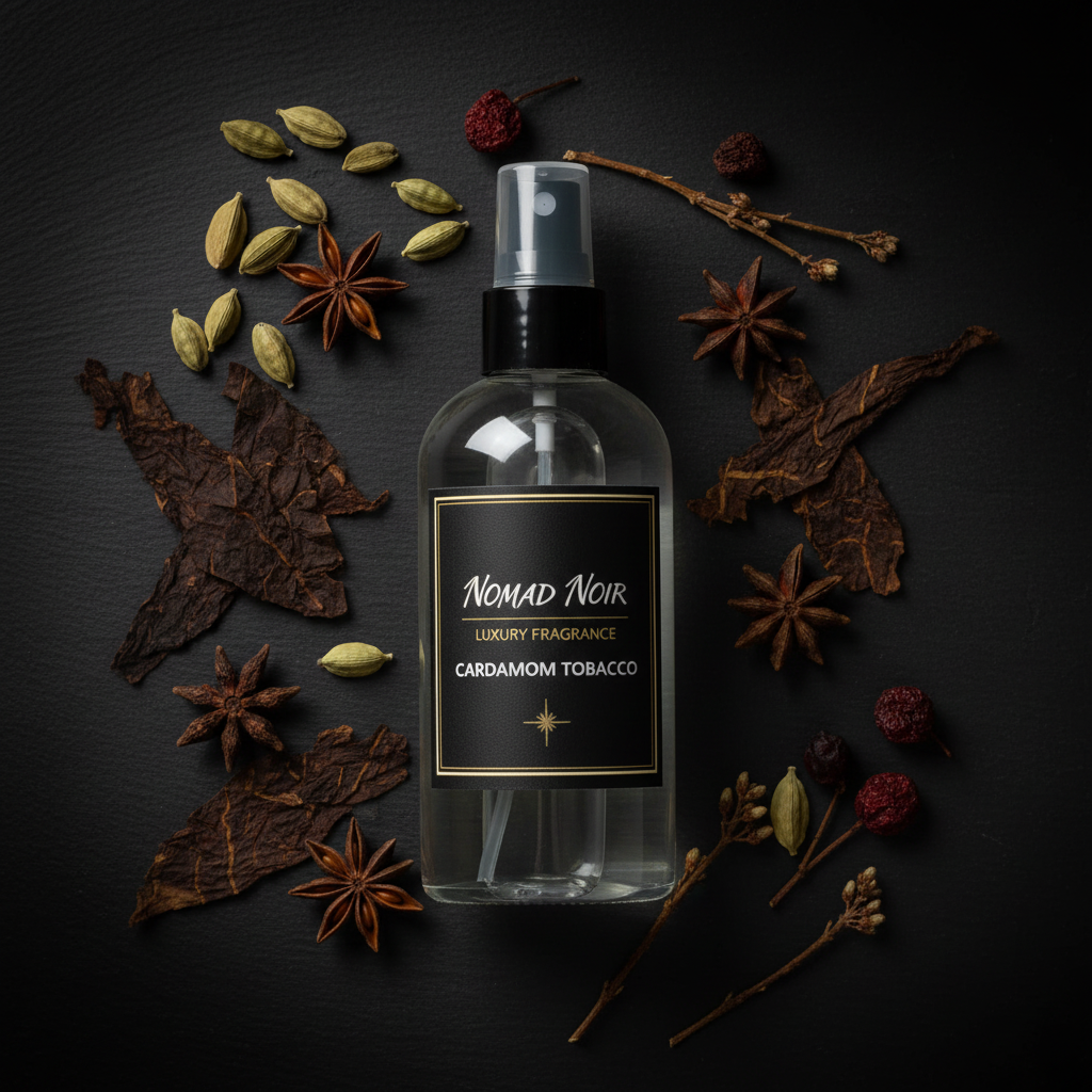 Cardamom Tobacco Spray Flatlay