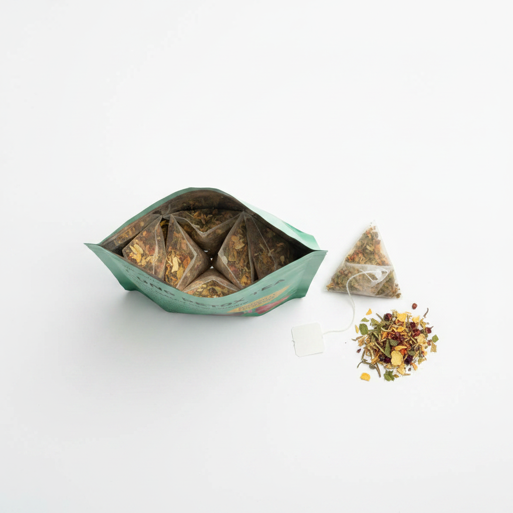 Lung Detox Tea pouch open showing individual tea bags