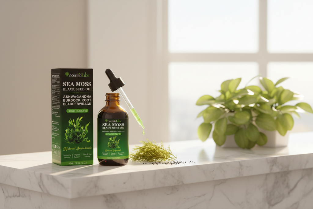 Sea Moss Black Seed Oil morning wellness lifestyle shot
