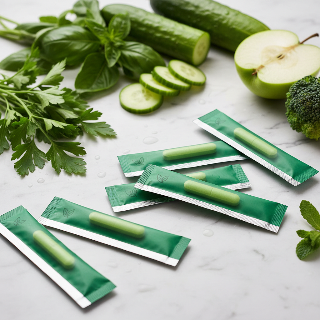 Slim Plus individually wrapped tablets close-up on marble