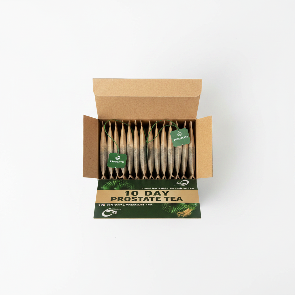 10 Day Prostate Tea box open showing individual tea bags