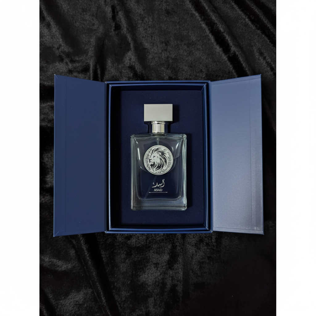 Asad Zanzibar box open showing perfume bottle