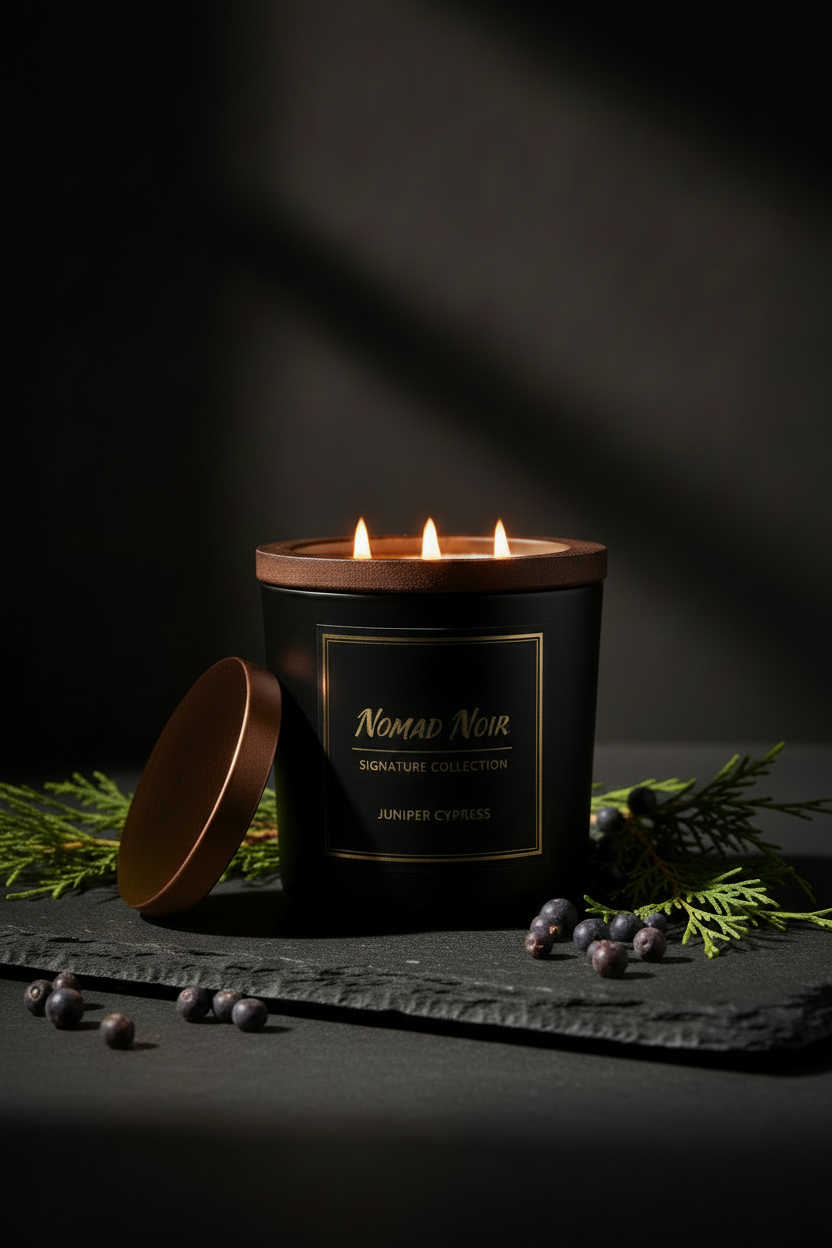 Juniper Cypress – Nomad Noir Black Jar Candle Lit