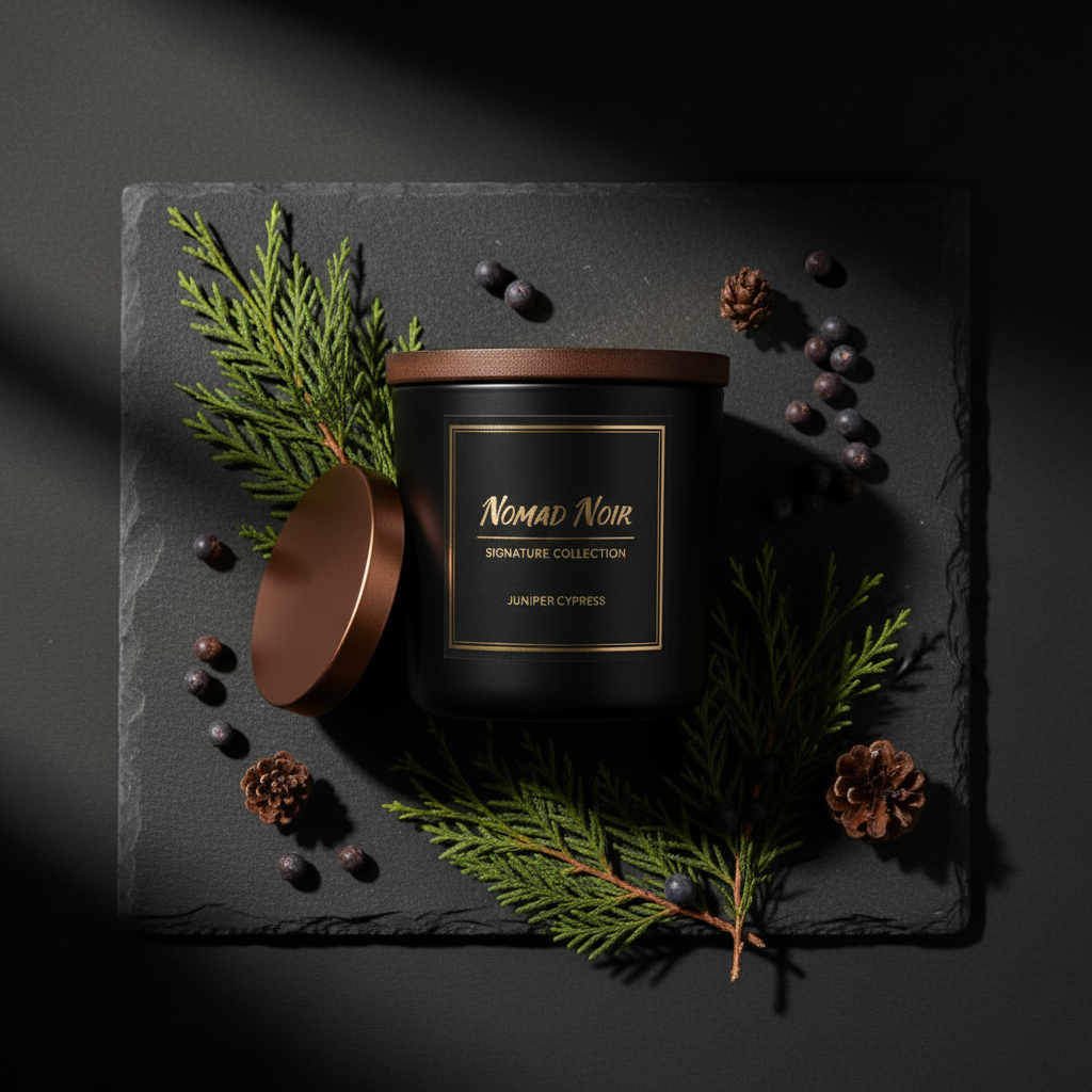 Juniper Cypress – Nomad Noir Black Jar Candle Flatlay