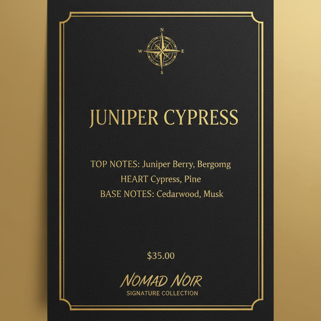 Juniper Cypress scent profile card – Nomad Noir