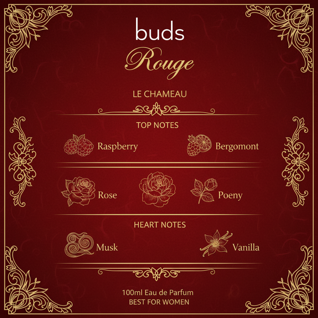 Rouge Le Chameau fragrance notes infographic