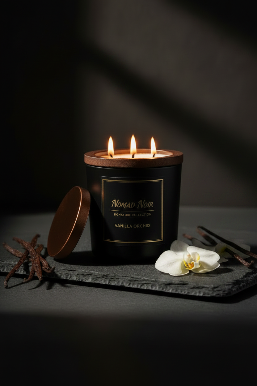 Vanilla Orchid – Nomad Noir Black Jar Candle Lit