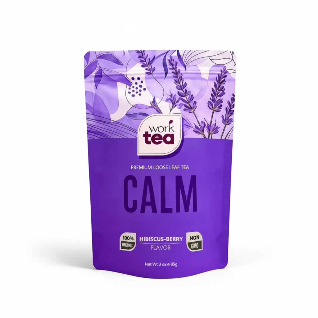 CALM tea pouch studio shot