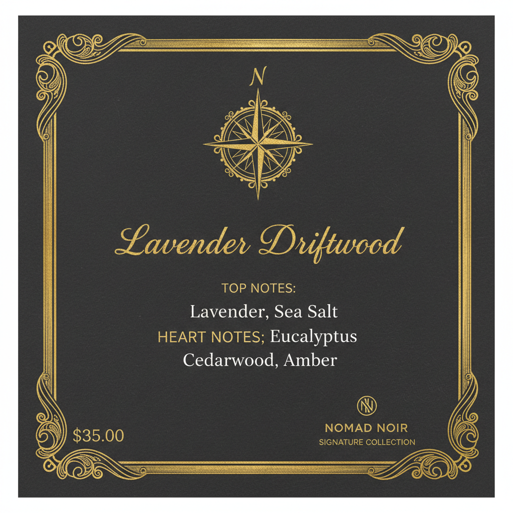 Lavender Driftwood scent profile card – Nomad Noir