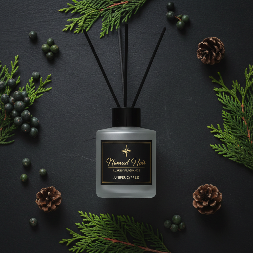 Juniper Cypress – Nomad Noir Reed Diffuser Flatlay