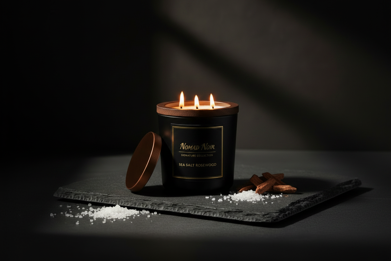 Sea Salt Rosewood – Nomad Noir Black Jar Candle Lifestyle