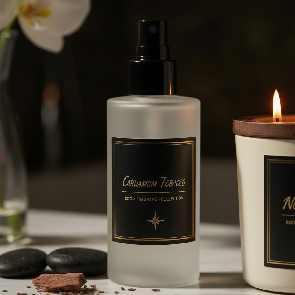 Cardamom Tobacco Room Spray – Label Close-Up