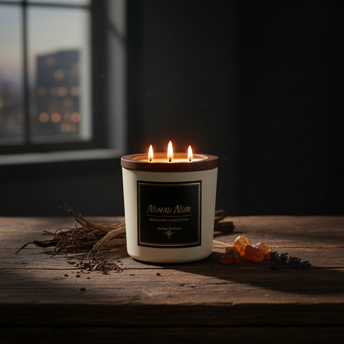 Amber Vetiver Candle – Ambient Mood Scene