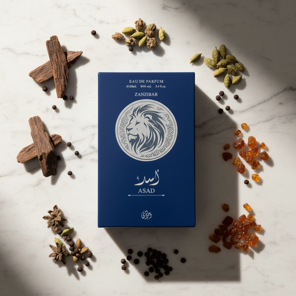 Asad Zanzibar lifestyle flat lay with oud and spices