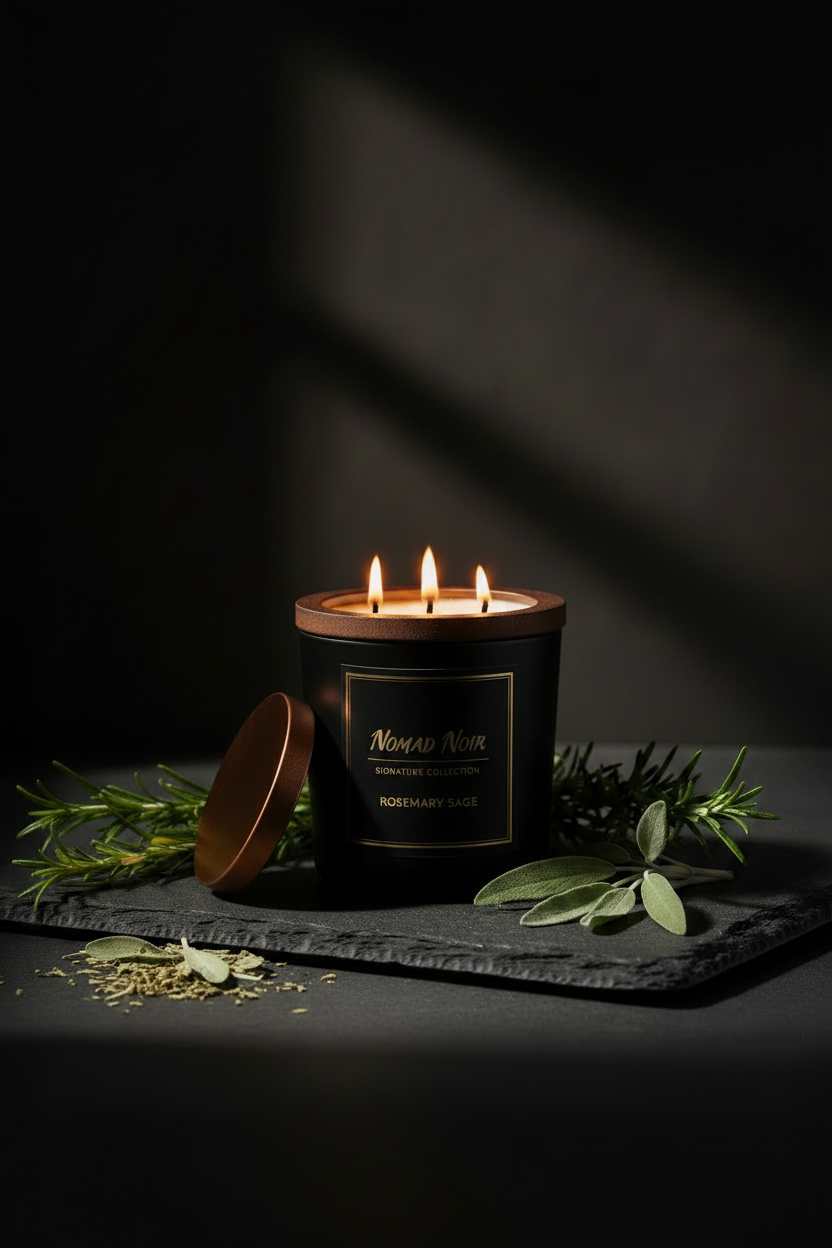 Rosemary Sage – Nomad Noir Black Jar Candle Angle