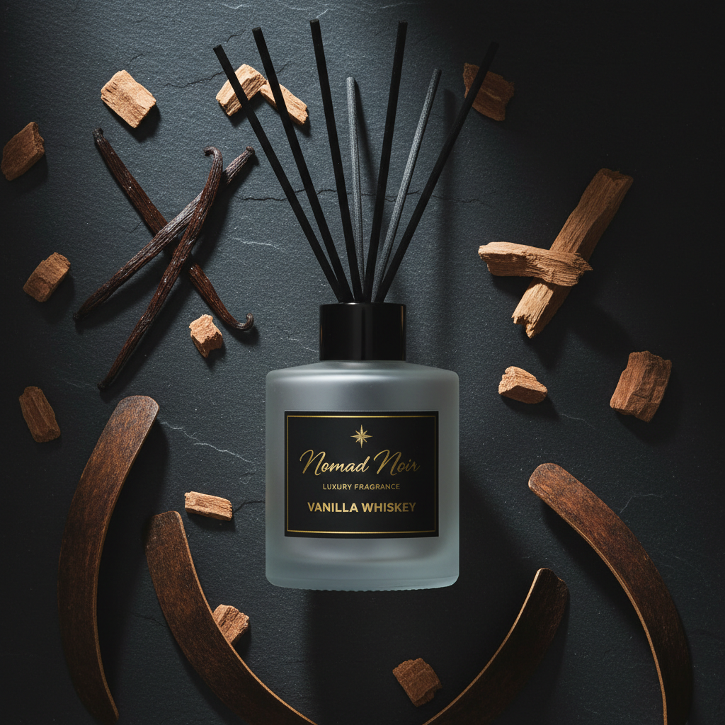Vanilla Whiskey – Nomad Noir Reed Diffuser Flatlay