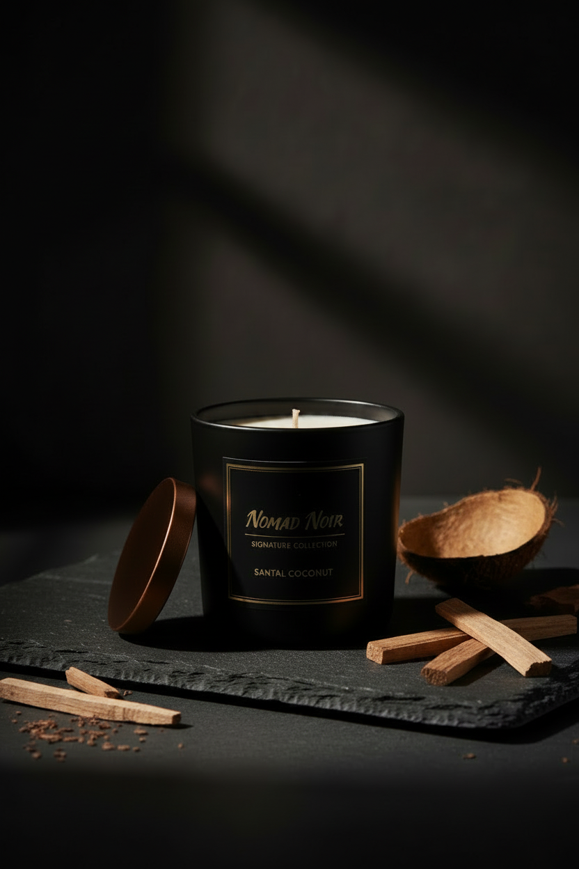 Santal Coconut – Nomad Noir Black Jar Candle Angle