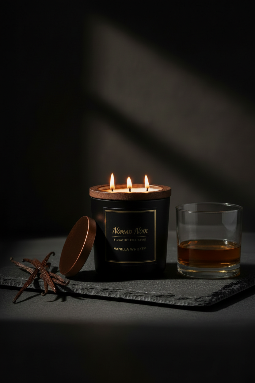 Vanilla Whiskey – Nomad Noir Black Jar Candle Angle