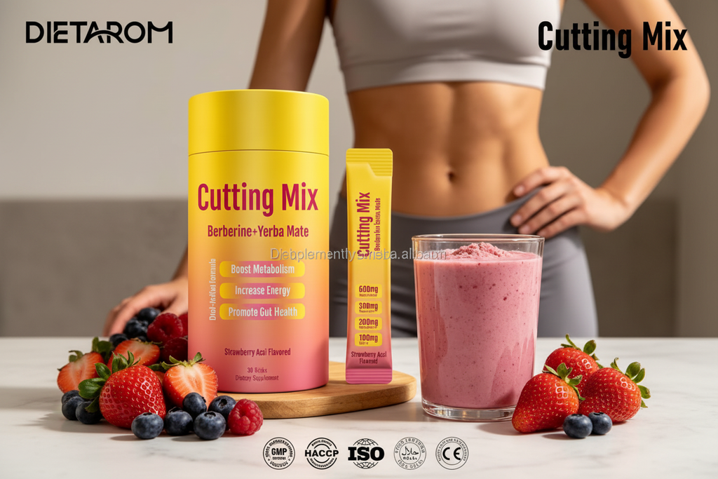 Cutting Mix gym lifestyle shot with smoothie and berries