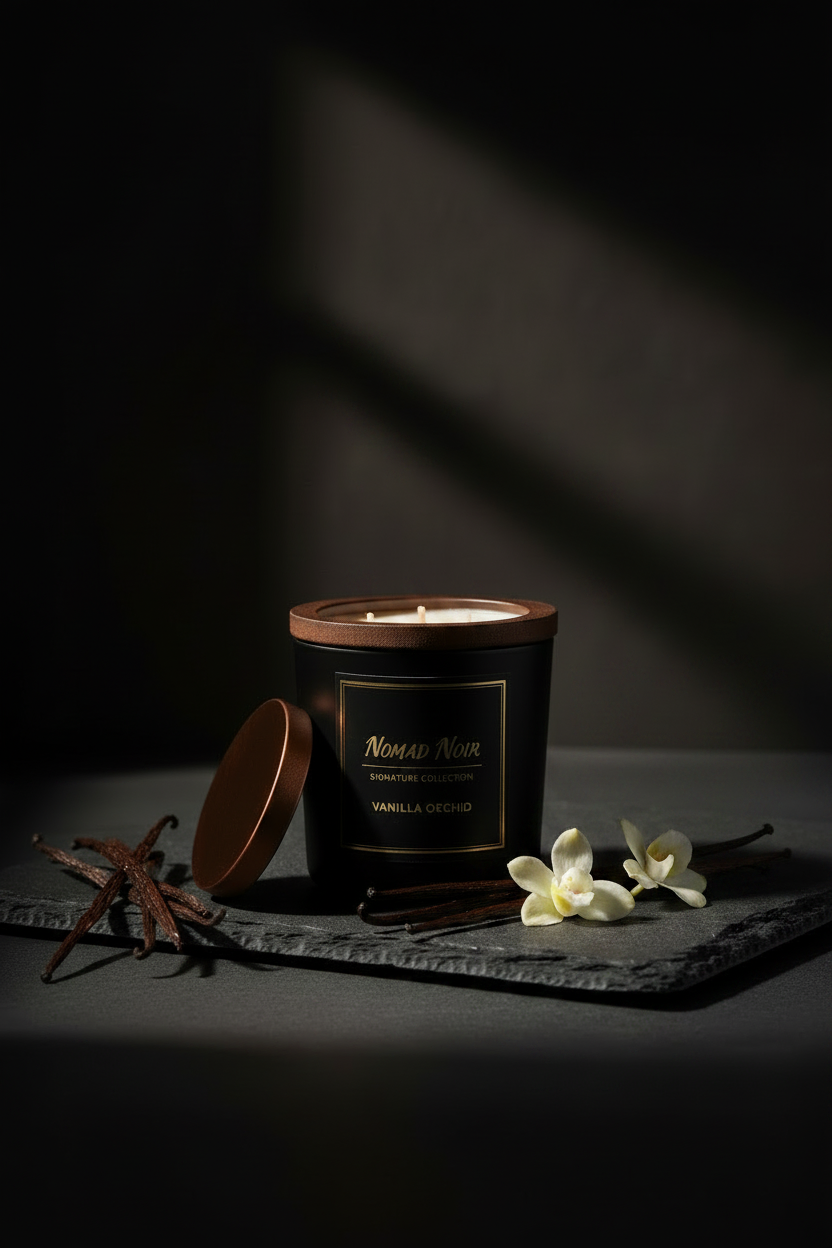 Vanilla Orchid – Nomad Noir Black Jar Candle Angle