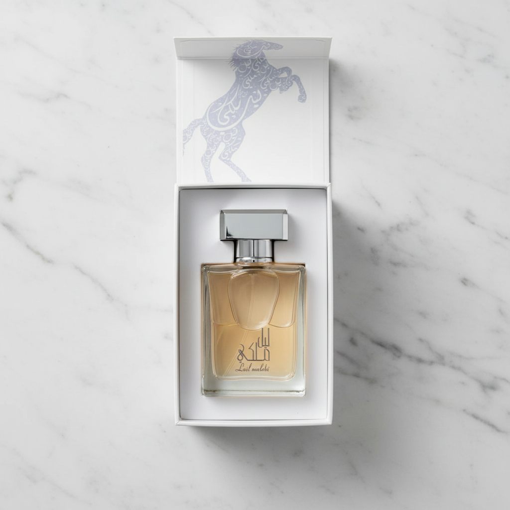 Lail Maleki box open showing perfume bottle