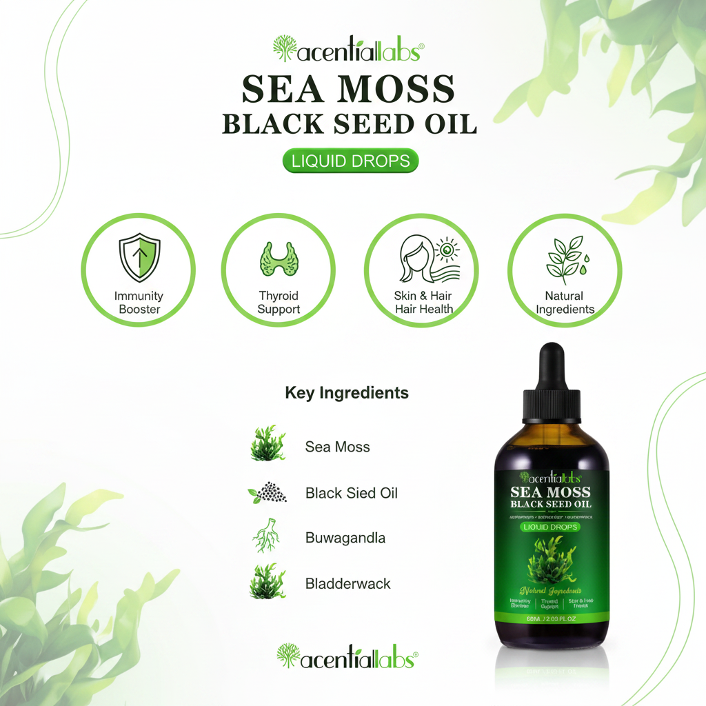 Sea Moss Black Seed Oil benefits infographic