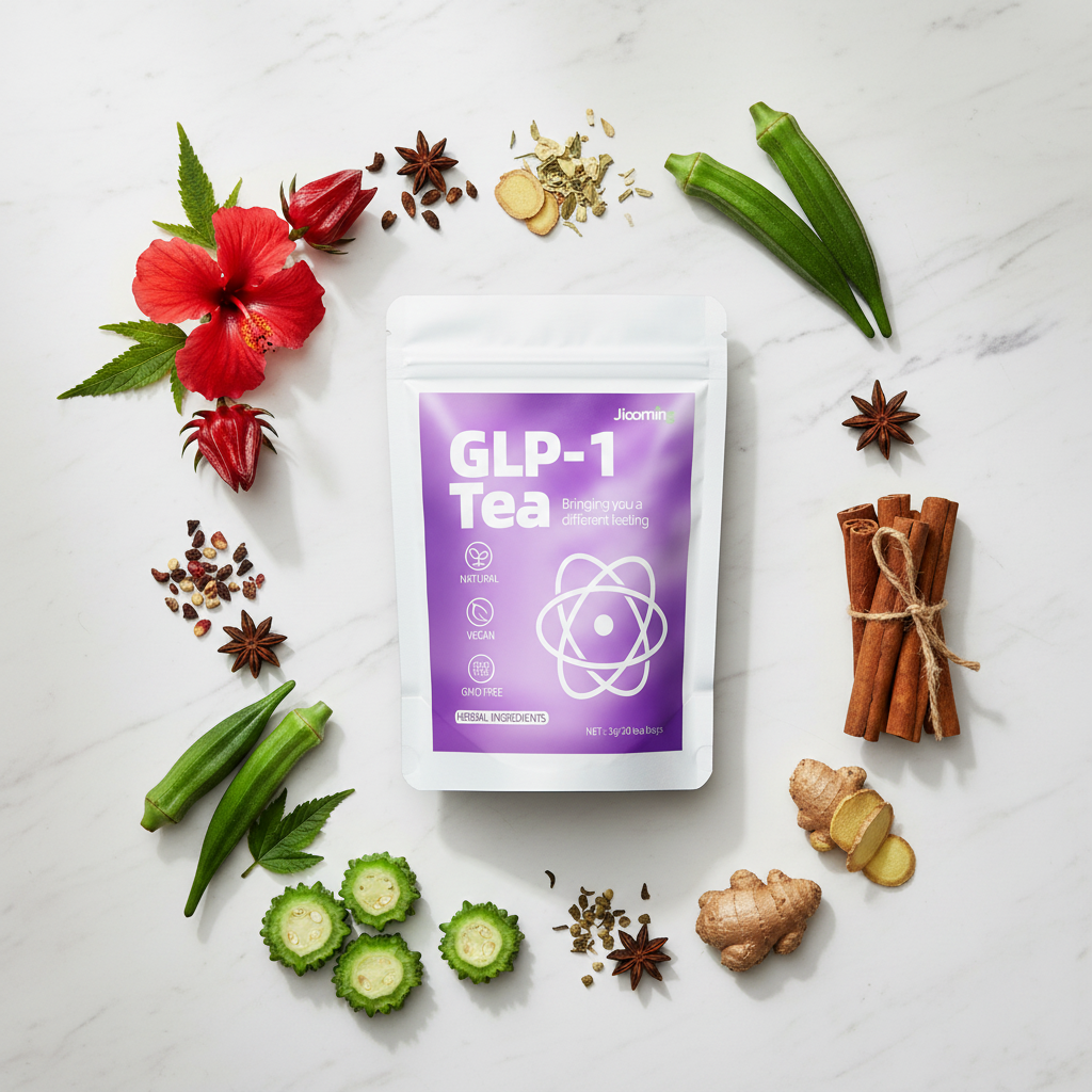 GLP-1 Tea lifestyle flat lay with hibiscus and cinnamon