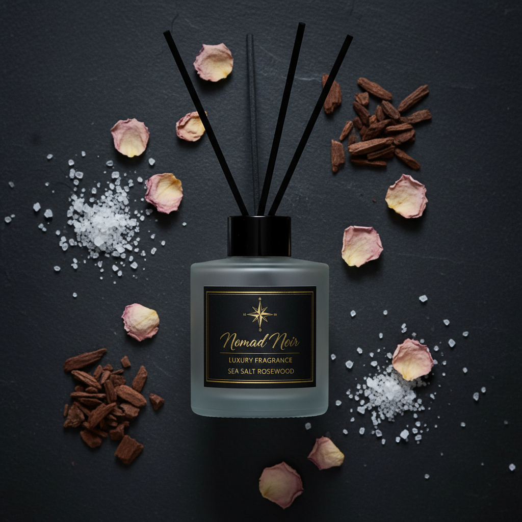 Sea Salt Rosewood – Nomad Noir Reed Diffuser Flatlay
