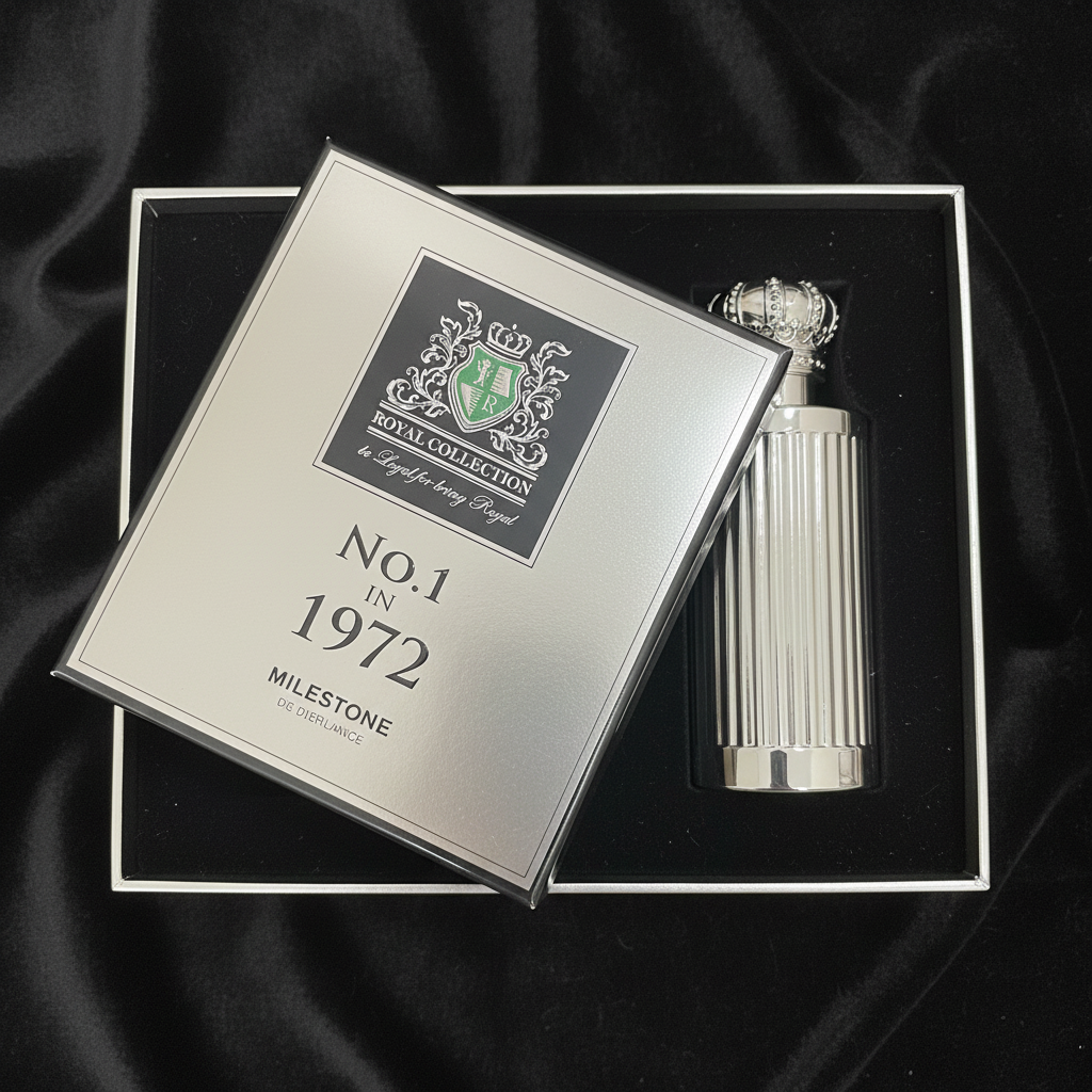 Royal Collection box open showing silver perfume bottle