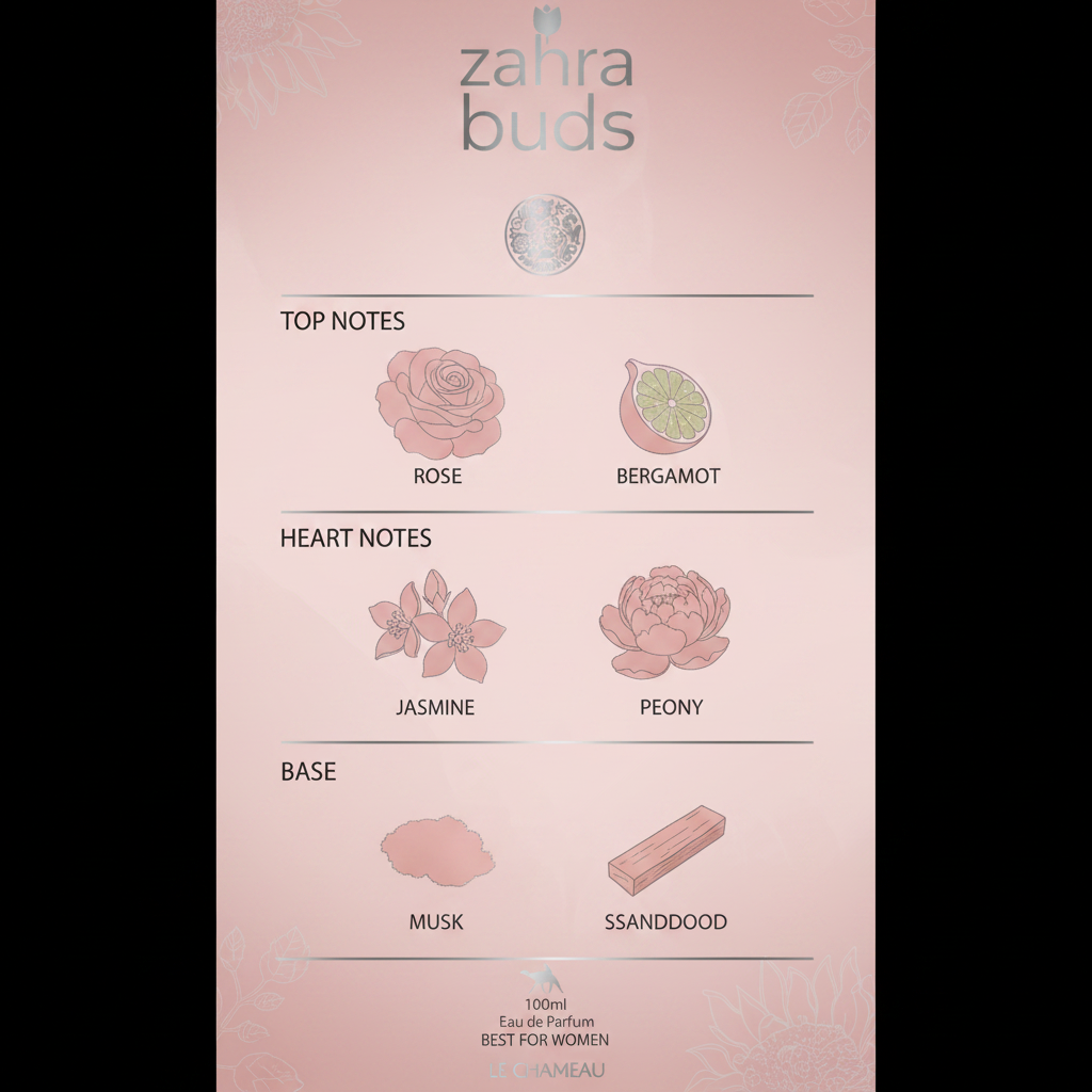 Zahra fragrance notes infographic