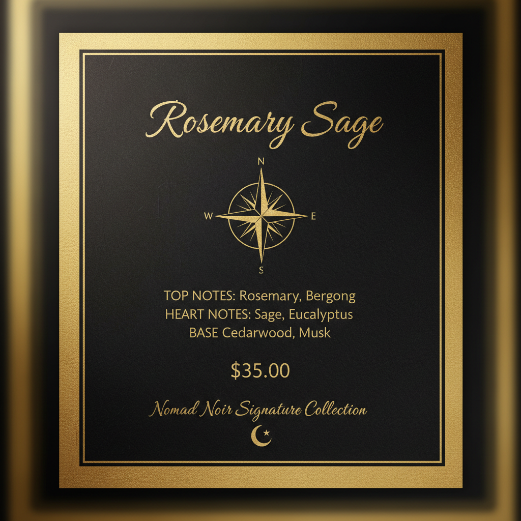 Rosemary Sage scent profile card – Nomad Noir