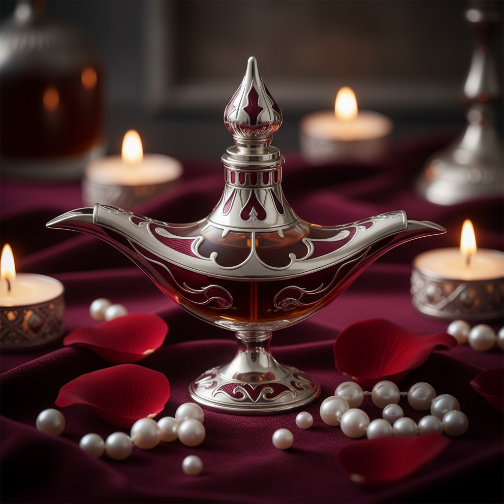 Luxury Arabic women's perfume bottle with rose petals