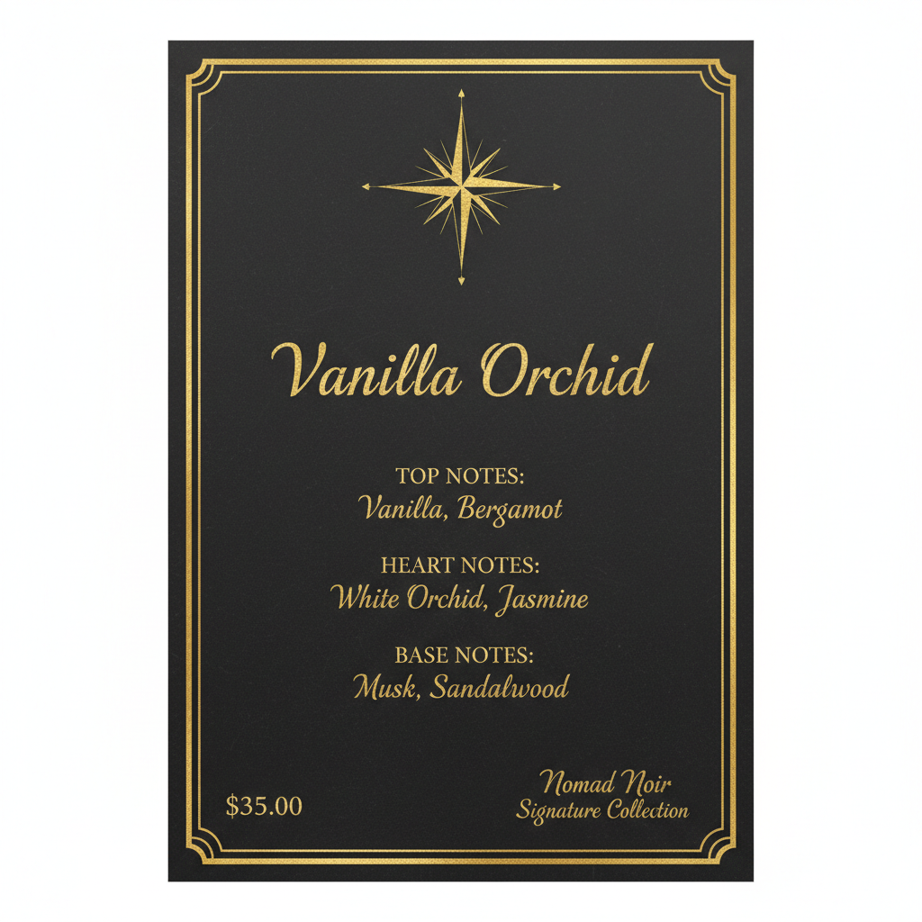 Vanilla Orchid scent profile card – Nomad Noir