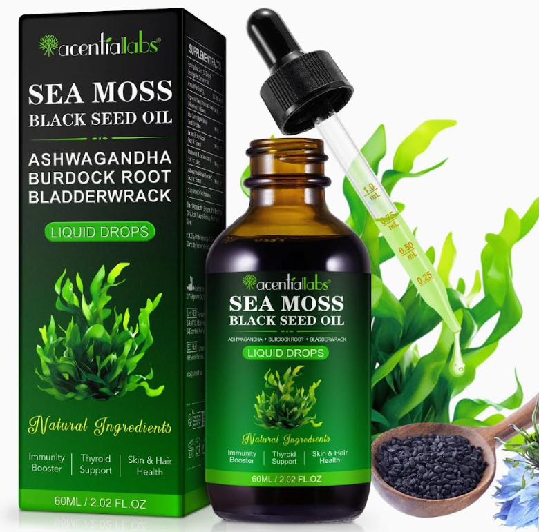 Sea Moss Black Seed Oil Liquid Drops – Ashwagandha, Burdock Root & Bladderwrack (60ml)