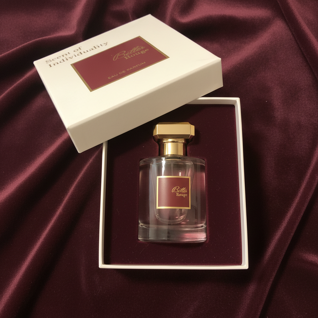 Beller Rouge box open showing perfume bottle