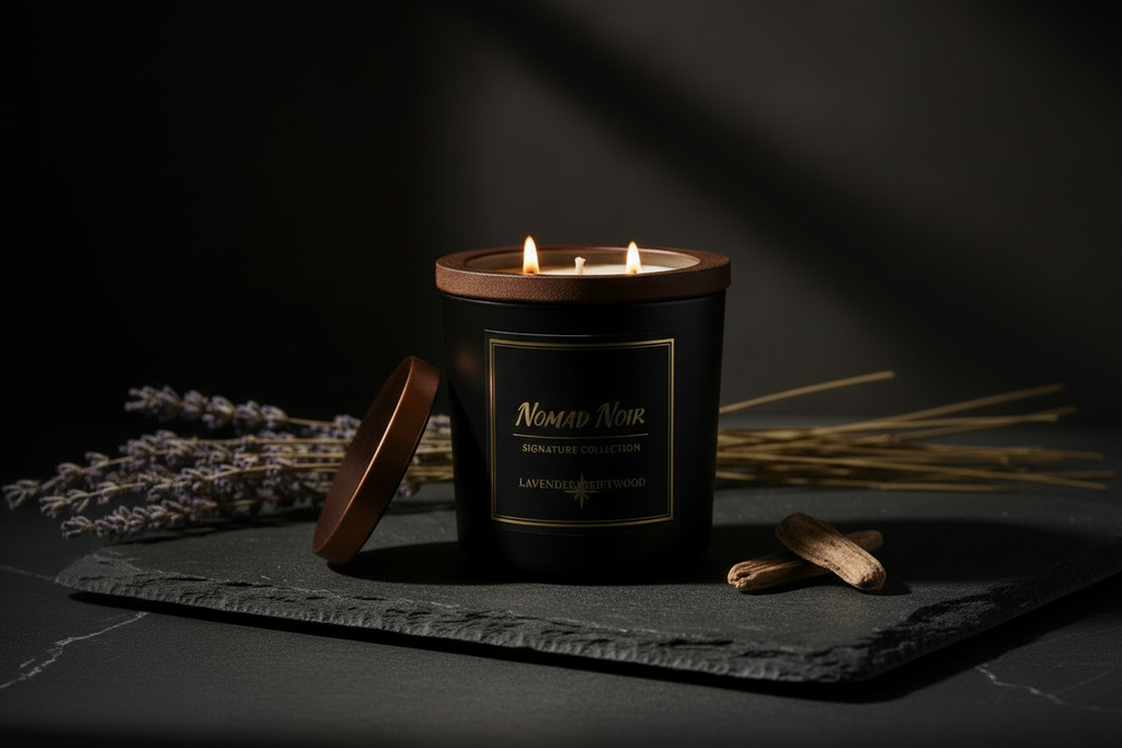Lavender Driftwood – Nomad Noir Black Jar Candle Lifestyle
