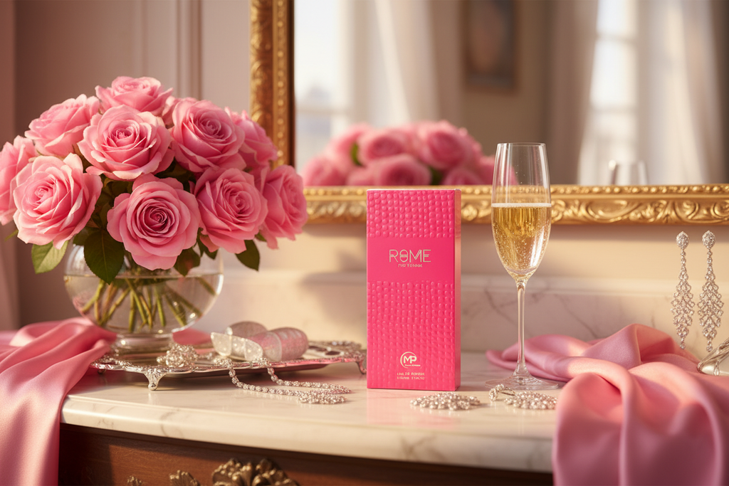 Rome Pour Femme Parisian vanity glamorous lifestyle shot