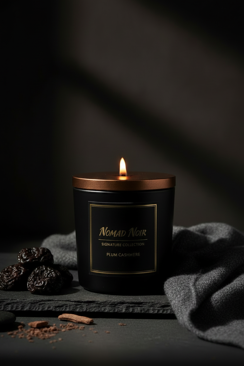 Plum Cashmere – Nomad Noir Black Jar Candle Lit